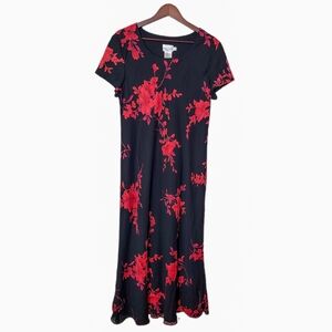 Miss Dorby Black & Red Goth Witchy Floral Maxi Dress Size 16